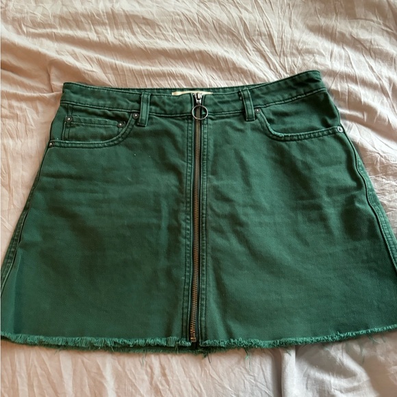 Free People: We The Free Green Jean Skirt - Picture 1 of 4